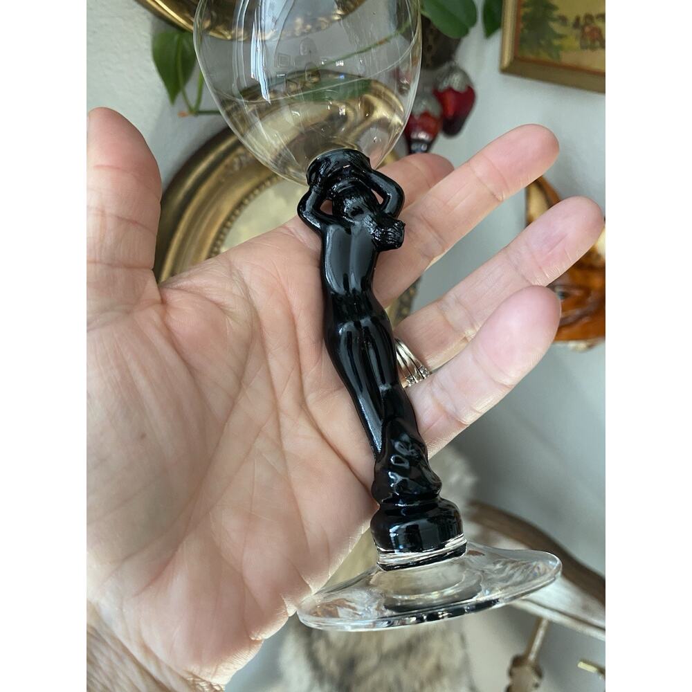 Vintage Cambridge Glass Co #3011 Black Statuesque Nude Stem Cocktail Glasses (3) - Picture 3 of 9